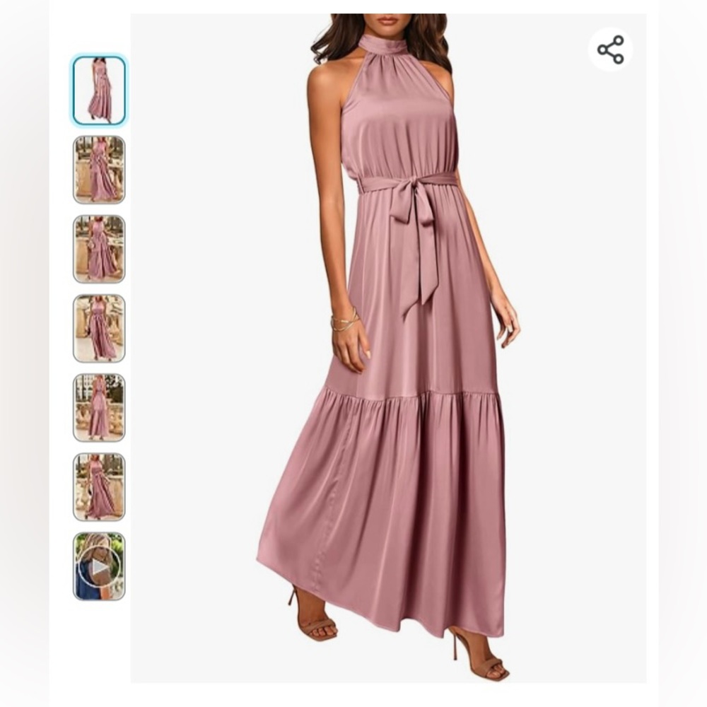 Satin mauve maxi gown tie around neck
